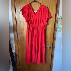 Max Studio Red cotton tiered dress size 1x